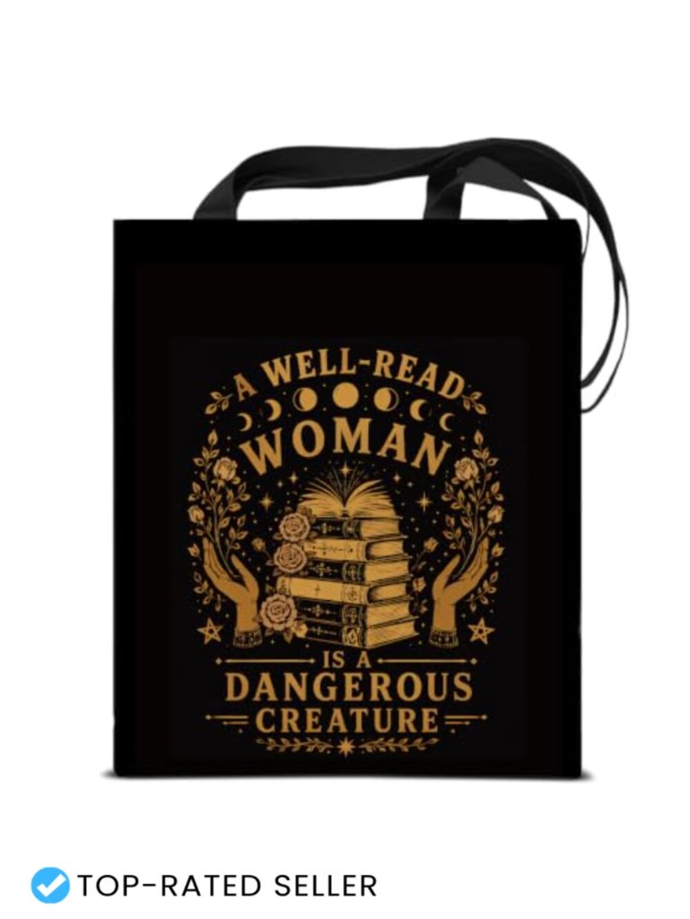 Black Reusable Canvas Tote Bag for Women Shopping and Travel